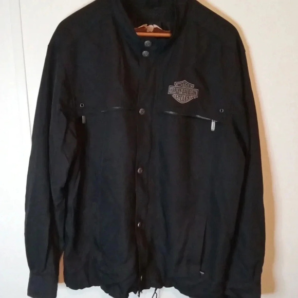 Harley Davidson women's large Nylon jacket black gray snap buttons / zipper - Picture 2 of 12